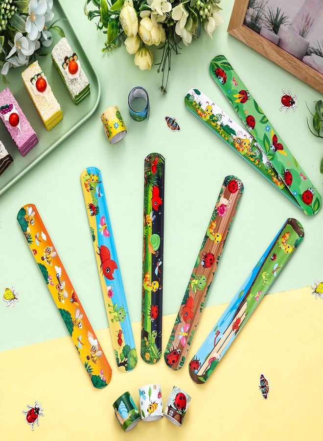 Serencatcher 48Pcs Bug Slap Bracelets, Bug Insect Party Favors Wristbands Bracelets with Ladybug Caterpillar Butterflies Snails Snap for Wild Insect Animal Birthday Party Decorations - Image 3